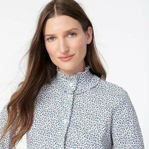 J. Crew Classic-Fit Boyshirt Ruffle Collar Liberty Blue White Floral Size 8